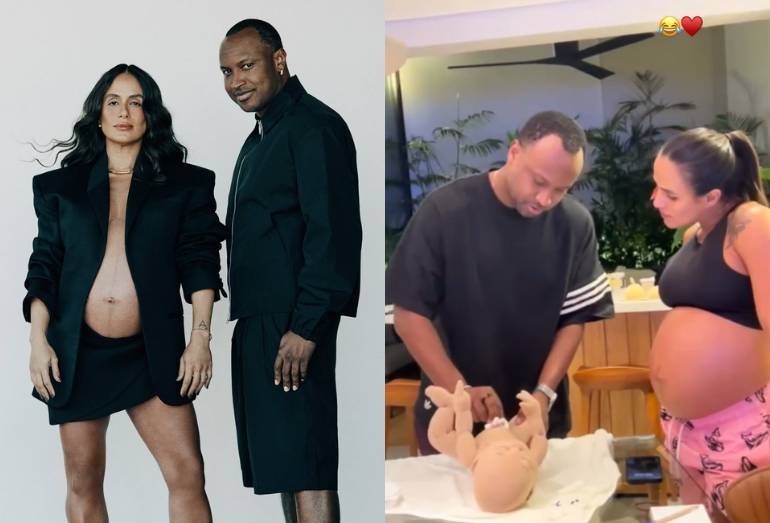 Carol Peixinho mostra Thiaguinho aprendendo a trocar fralda: “Dia de curso”