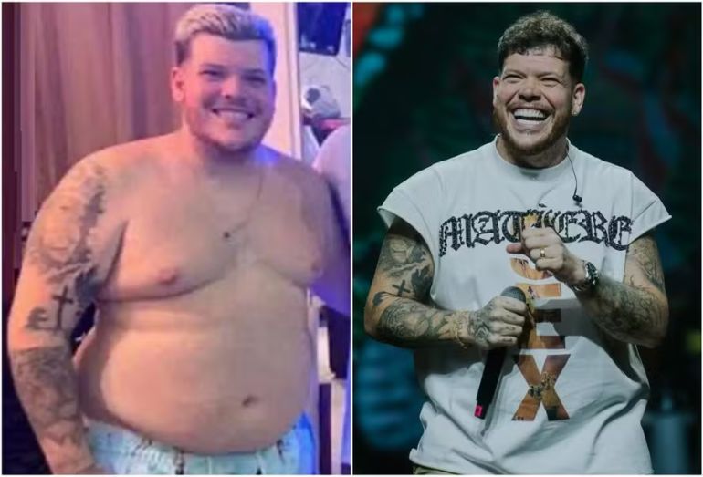 Ferrugem surge sem camisa com a esposa após perder 45 kg