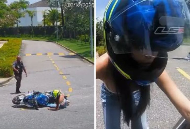 Juliette cai com moto de R$ 140 mil que ganhou do noivo