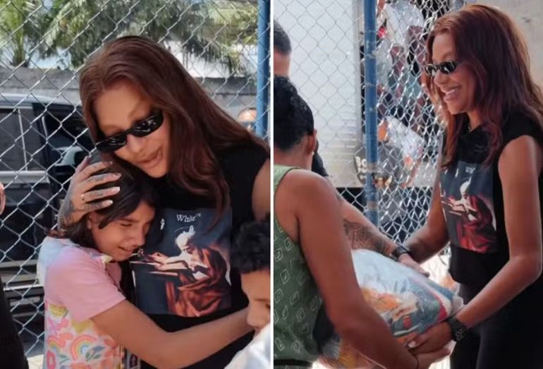 Ludmilla volta às origens e distribui caminhão de cestas básicas em Duque de Caxias