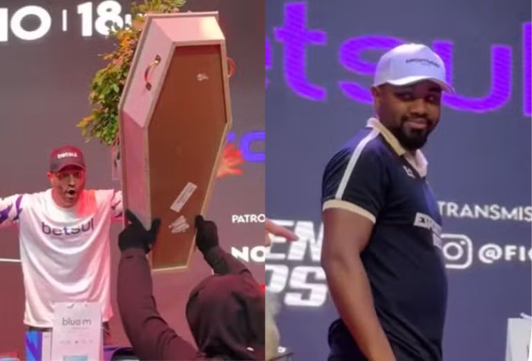 Davi Brito provoca Kleber Bambam com caixão e clima esquenta em coletiva de boxe