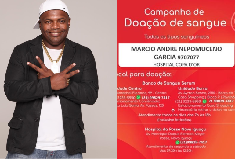 Equipe de MC Marcinho faz campanha de doação de sangue para o funkeiro