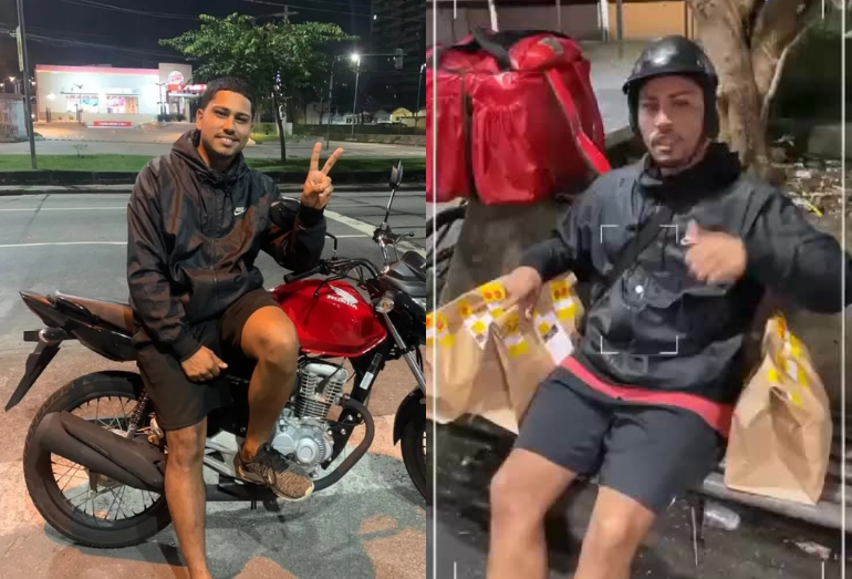 Motoboy viraliza nas redes sociais ao comer lanche de clientes que se negam a buscar a encomenda na portaria